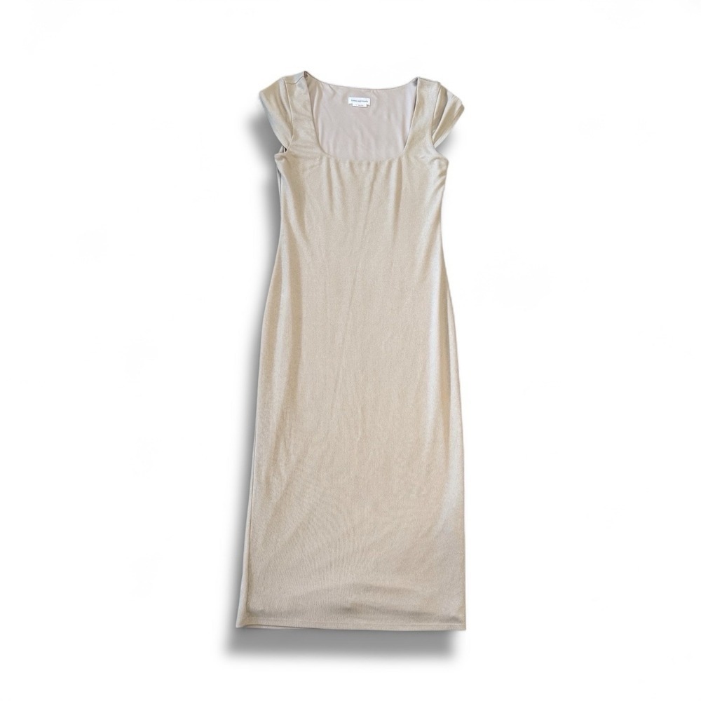 Lovers & Friends Sutton Midi Dress Tan Ribbed Minimalist Neutral Bodycon Medium